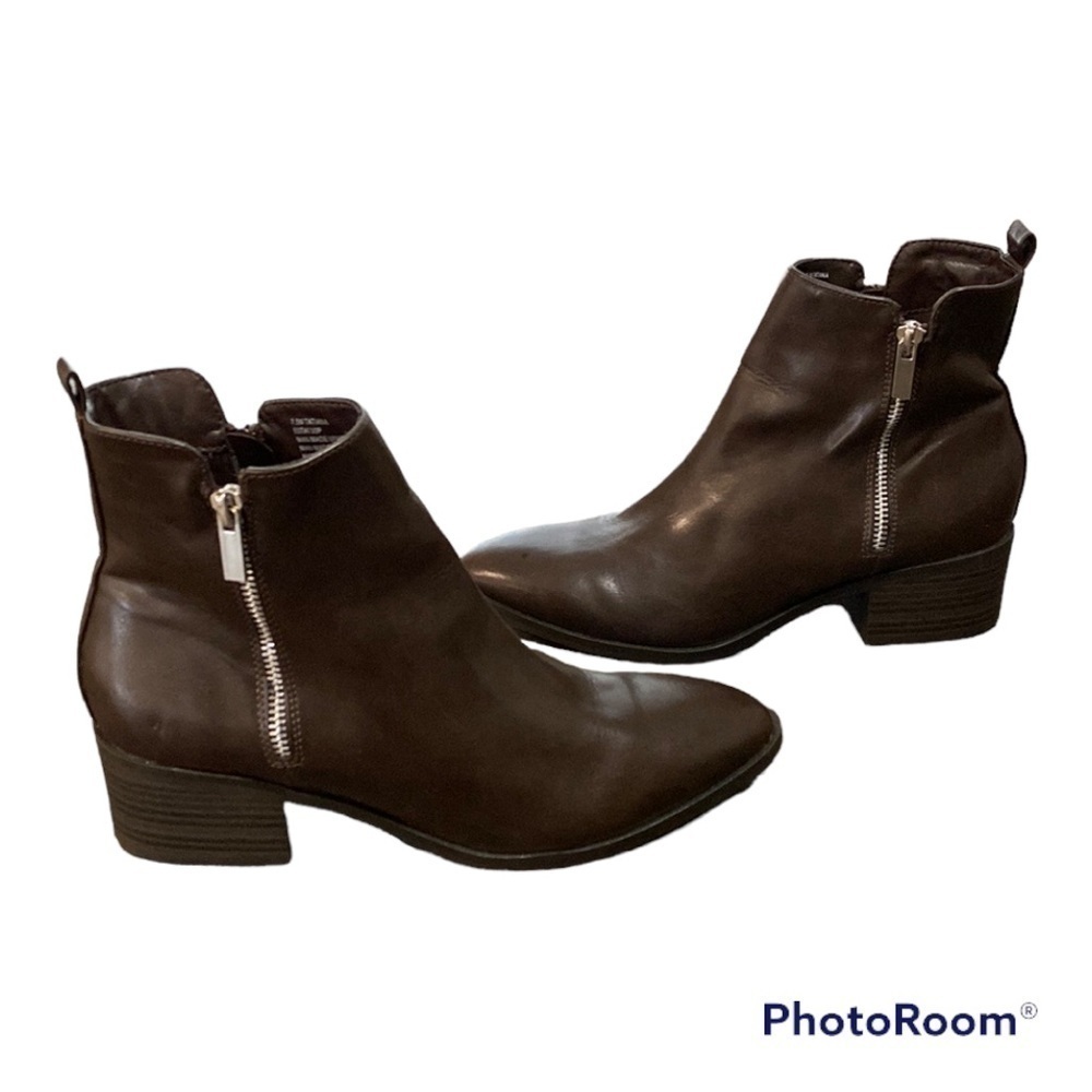 ESPIRIT Brown Leather Pointed Toe Block Heel Ankle Booties | 7 1/2